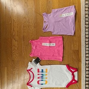 OKIE DOKIE AND JUMPING BEANS GIRLS BUNDLE OF 3 SHIRTS/TANKS SIZE 12 MONTHS